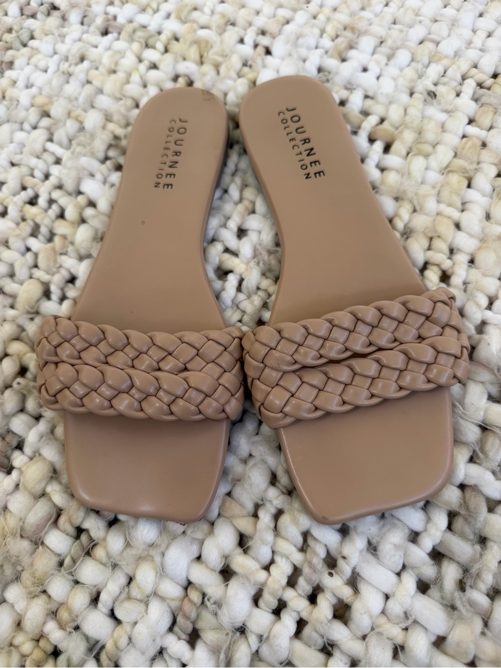Journee Collection Nude Slide Sandals.